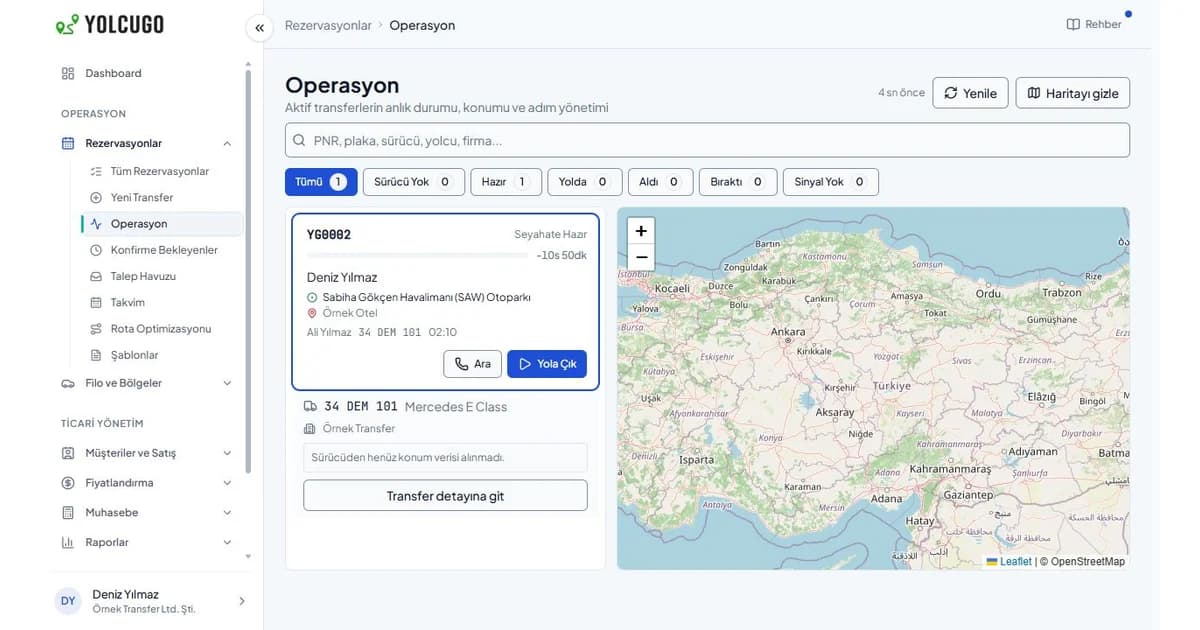 YolcuGo transfer operations queue and map