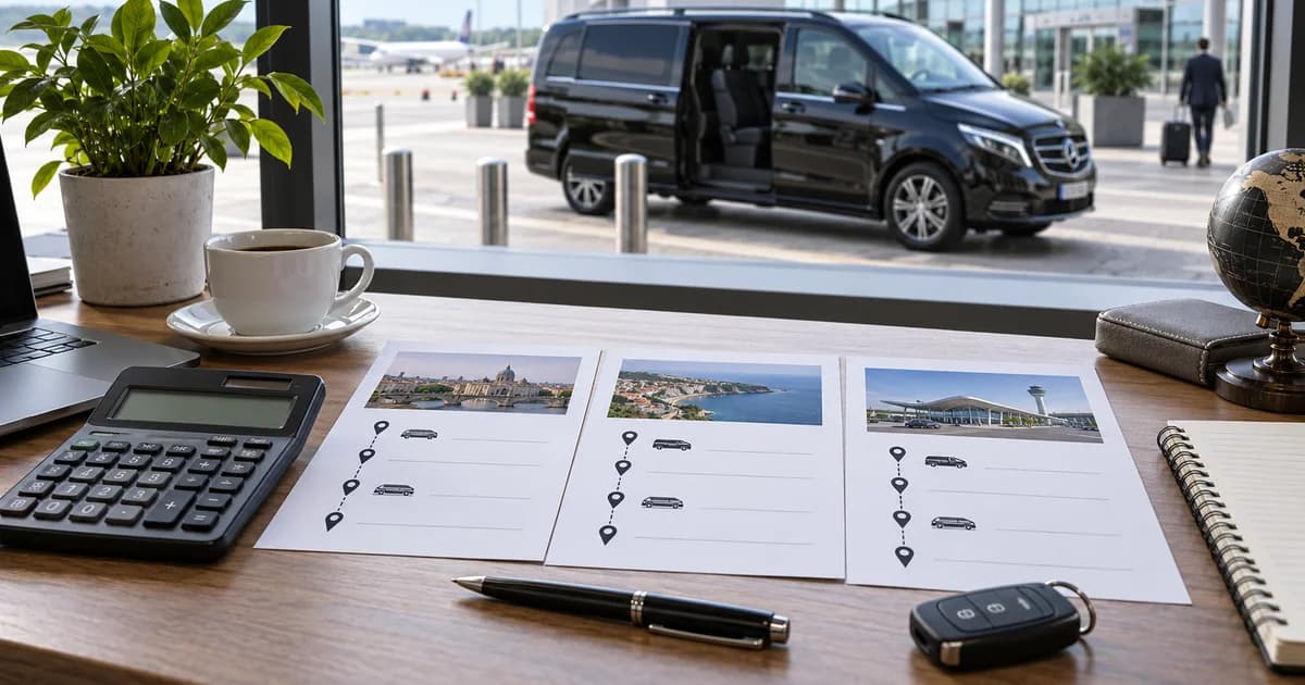 Taschenrechner und Reiseunterlagen zur Transferkostenplanung