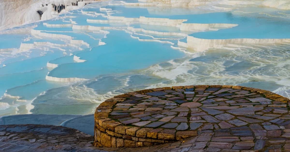White travertine terraces and pools in Pamukkale