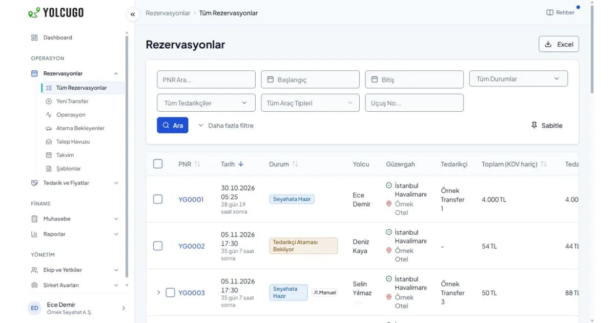 YolcuGo booking and transfer status screen